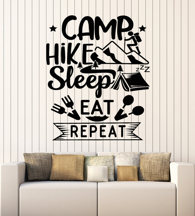Vinyl Wall Decal Camp Hike Sleep Eat Repeat Camping Words Stickers Mural (g7103)