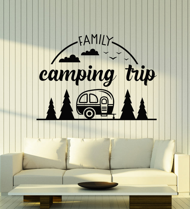 Vinyl Wall Decal Family Camping Trip Camp Adventure Awaits Stickers Mural (g7239)