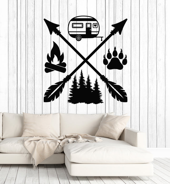 Vinyl Wall Decal Arrows Camping Adventure Await Paw Print Stickers Mural (g7871)