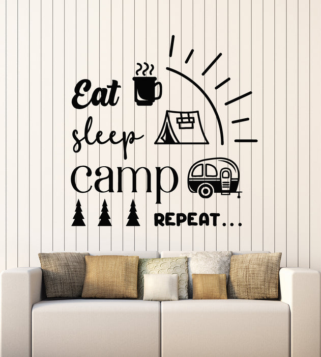 Vinyl Wall Decal Eat Sleep Camp Repeat Camping Summer Wild Life Stickers Mural (g7927)