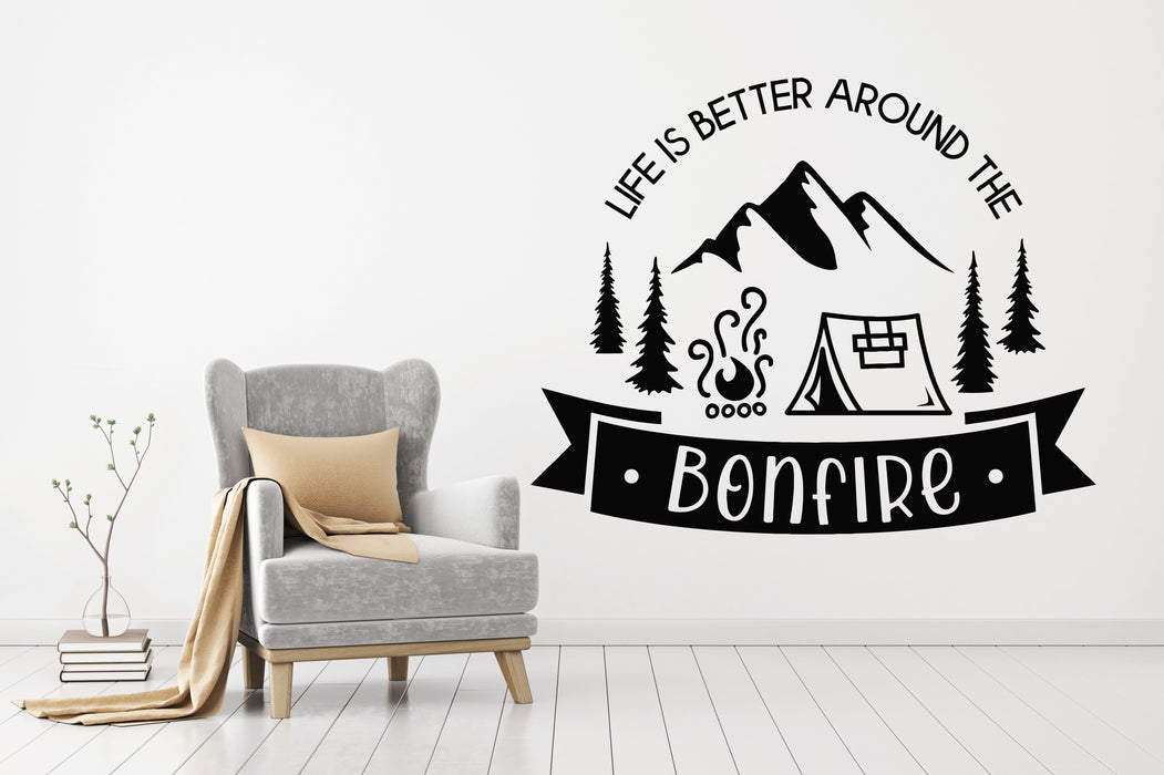 Vinyl Wall Decal Lettering Life Is Better Bonfire Camping Stickers Mural (g8265)