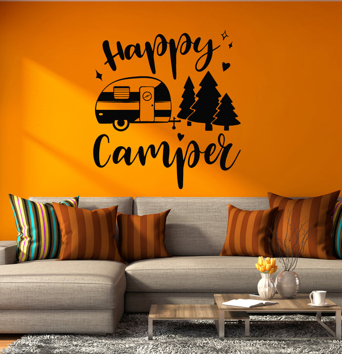 Vinyl Wall Decal Happy Camper Lettering Camping Decor Adventure Stickers Mural (g8427)