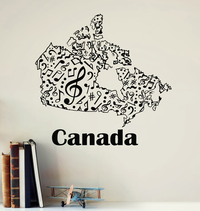 Vinyl Wall Decal Canada Map Music Interior Musical Notes Stickers Mural (g6631)
