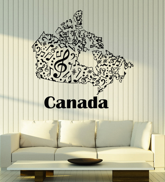 Vinyl Wall Decal Canada Map Music Interior Musical Notes Stickers Mural (g6631)