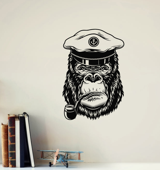 Vinyl Wall Decal Marine Decor Captain Animal Gorilla Head Stickers Mural (g4667)