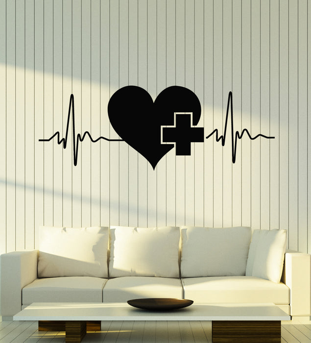 Vinyl Wall Decal Heartbeat Cardiogram Care Health Clinic Cross Stickers Mural (g5283)