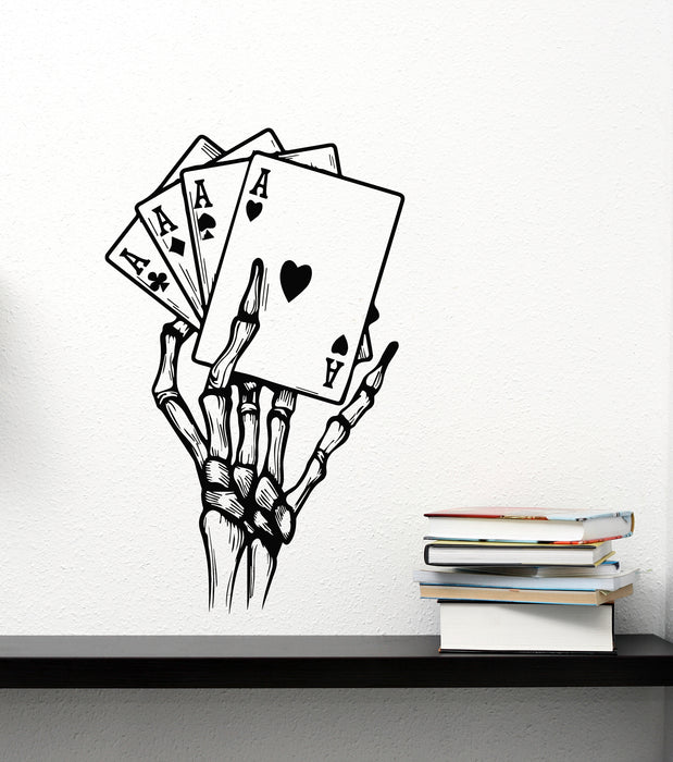 Vinyl Wall Decal Skeleton Hand Drawings Playing Cards Aces Stickers Mural (g8049)
