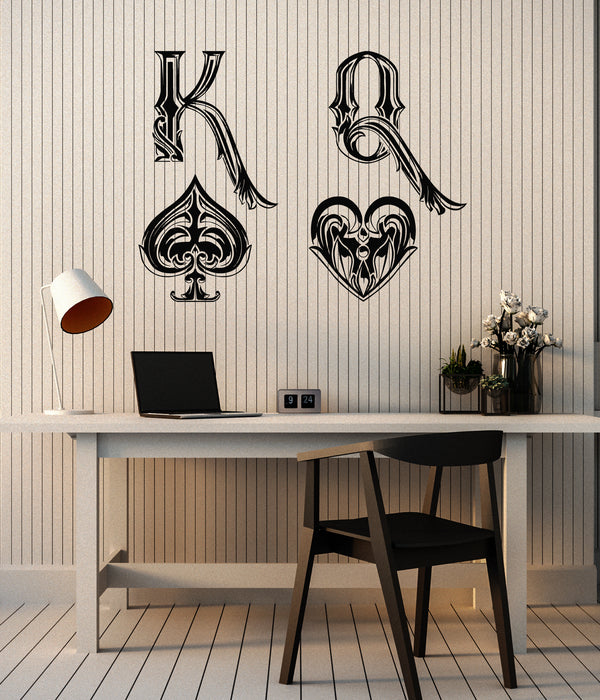Vinyl Wall Decal King Of Spades Queen Of Hearts Playing Cards Symbols Stickers Mural (g7086)