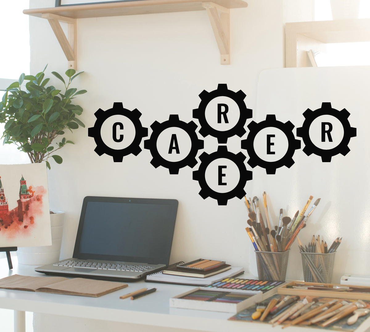 Vinyl Wall Decal Teamwork Gears Work Office Decor Career Stickers Mura ...