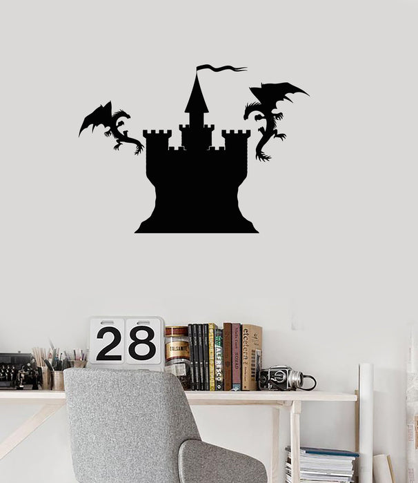 Vinyl Wall Decal Castle Flying Dragons Fantasy Art Child Room Decor Stickers Mural (ig5334)