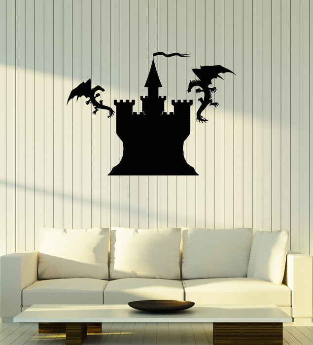 Vinyl Wall Decal Castle Flying Dragons Fantasy Art Child Room Decor Stickers Mural (ig5334)