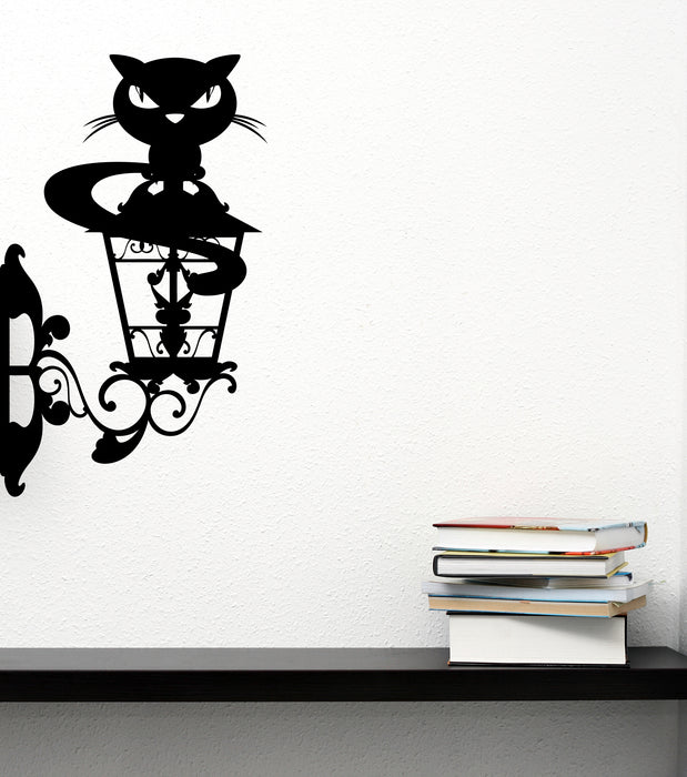 Cat on Street Lamp Vinyl Wall Decal Openwork Cunning Eyes Stickers Mural (k121)