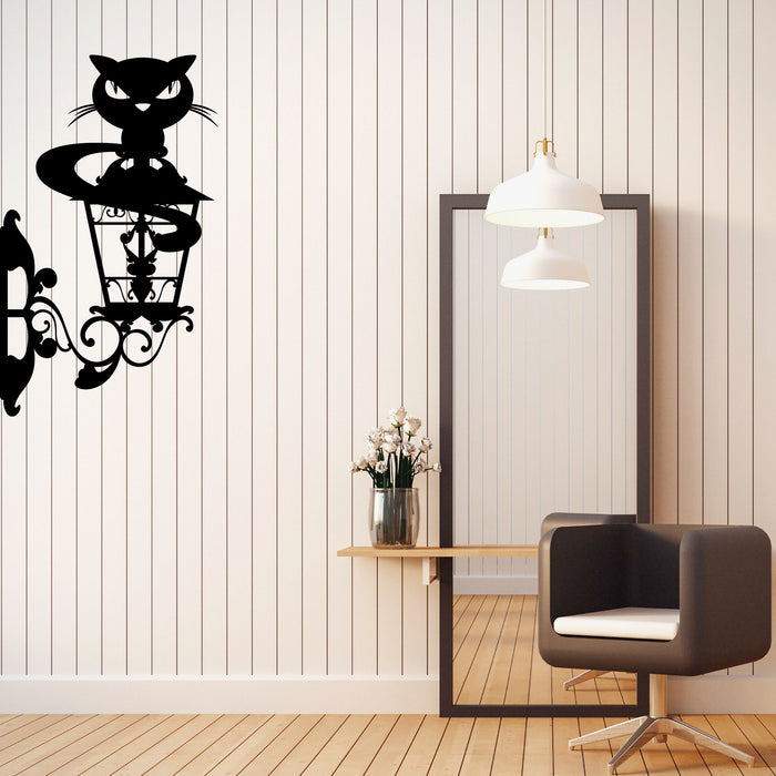 Cat on Street Lamp Vinyl Wall Decal Openwork Cunning Eyes Stickers Mural (k121)