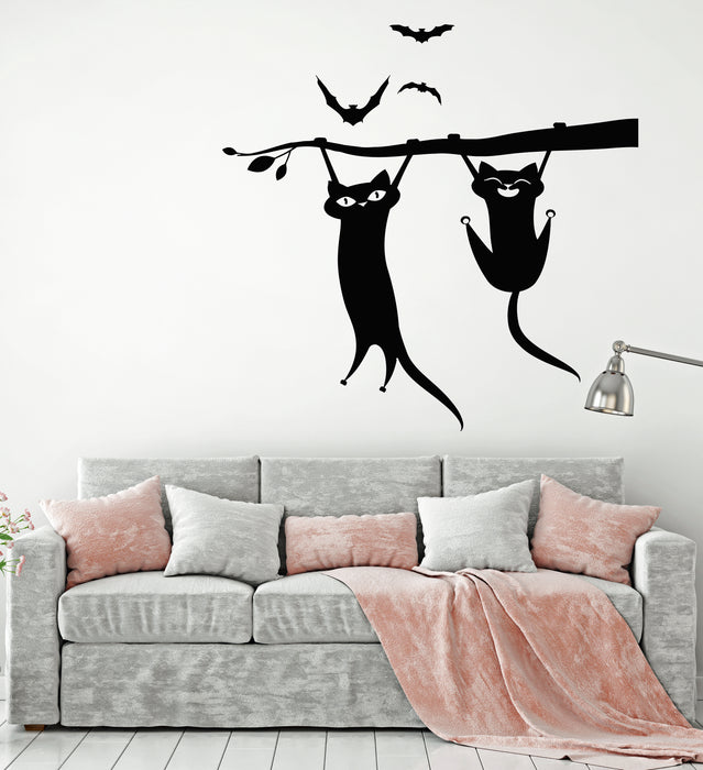 Vinyl Wall Decal Cartoon Funny Two Kittens Bat Branch Children Room Stickers Mural (g2068)