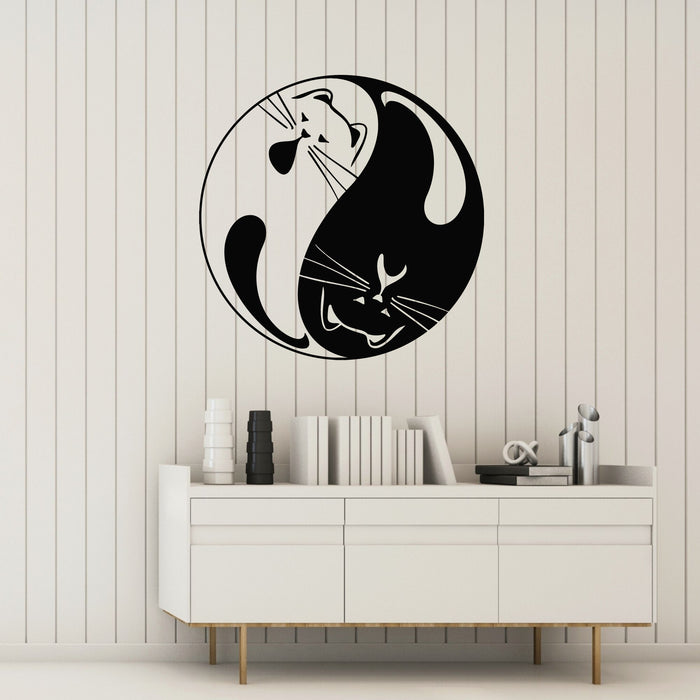 Vinyl Wall Decal Black White Animal Cats Head Yin Yang Stickers Mural (g8353)