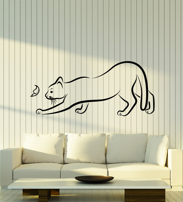 Vinyl Wall Decal Funny Cat and Butterfly Animal Pet Shop Nursery Stickers Mural (g2929)