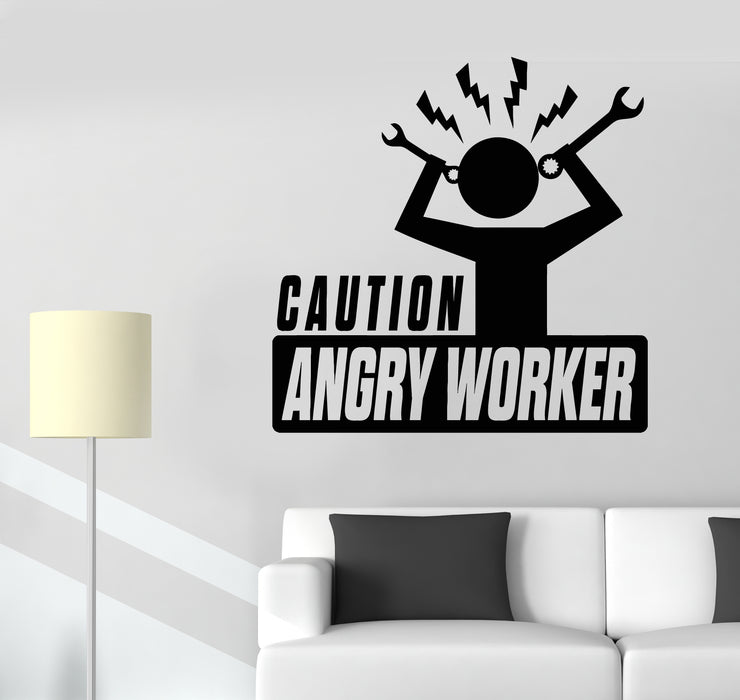Vinyl Wall Decal Caution Angry Worker Office Decor Stickers Mural (g3023)