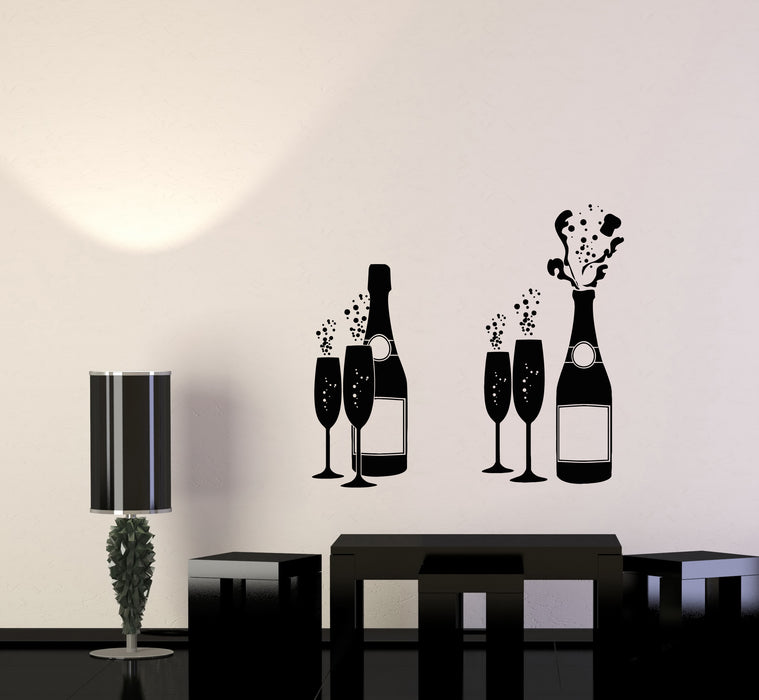 Vinyl Wall Decal Glass Bottle Champagne Drinking Alcohol Bar Stickers Mural (g6851)