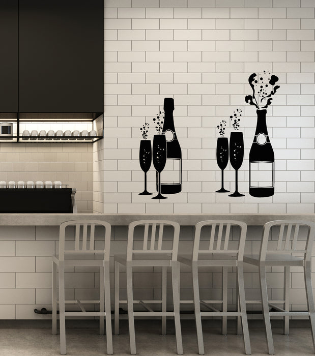Vinyl Wall Decal Glass Bottle Champagne Drinking Alcohol Bar Stickers Mural (g6851)