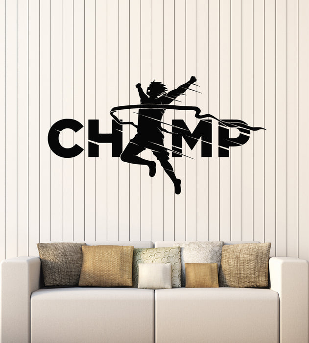 Vinyl Wall Decal Champ Word Runner Sport Decor Finish Athlete Stickers Mural (g5685)