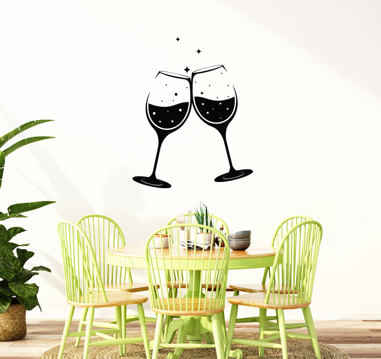 Vinyl Wall Decal Cheers Icon Two Champagne Glasses Drinking Stickers Mural (g7144)