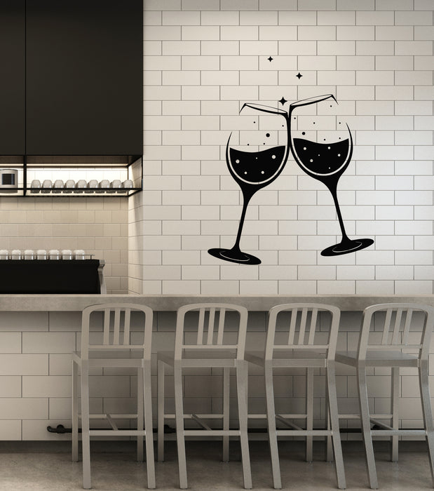 Vinyl Wall Decal Cheers Icon Two Champagne Glasses Drinking Stickers Mural (g7144)