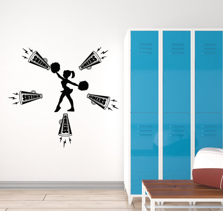 Vinyl Wall Decal Cheerleading Silhouette Cheers Lettering Stickers Mural (g7395)