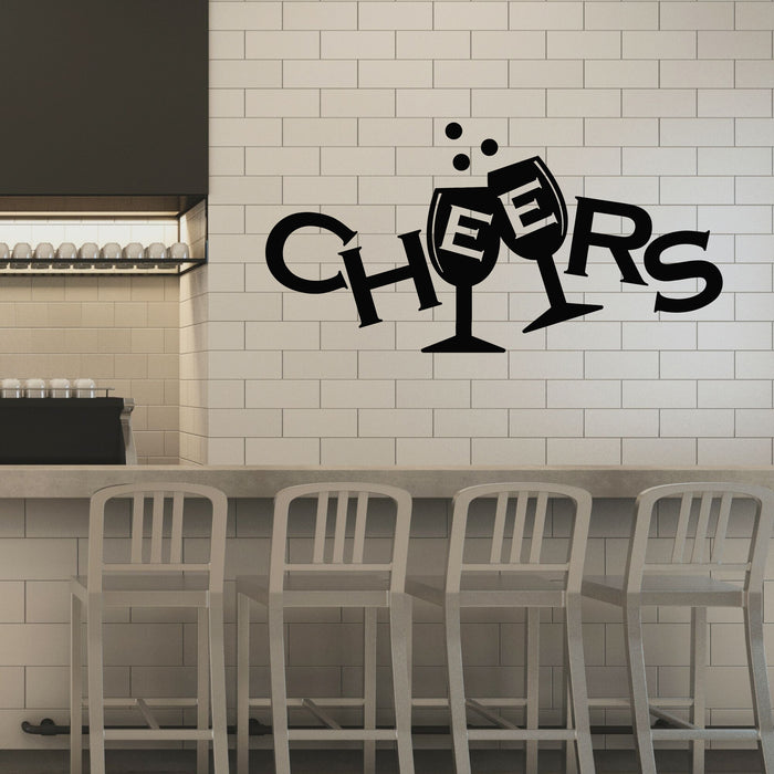 Autocollant mural en vinyle avec inscription « Cheers » et deux verres de champagne pour salle à manger (g8311)