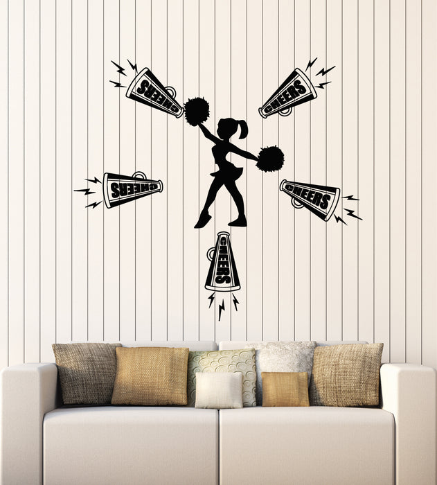Vinyl Wall Decal Cheerleading Silhouette Cheers Lettering Stickers Mural (g7395)