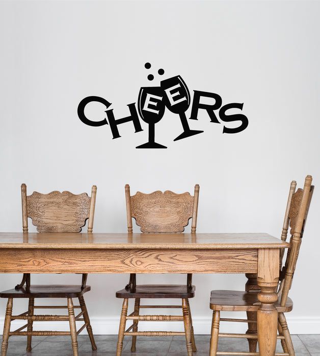 Autocollant mural en vinyle avec inscription « Cheers » et deux verres de champagne pour salle à manger (g8311)