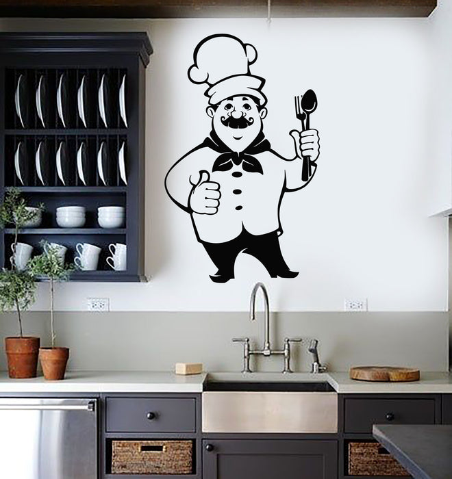 Vinyl Wall Decal Chef Cooking Restaurant Menu Food Hat Cutlery Kitchen Decor Stickers Mural (g2284)
