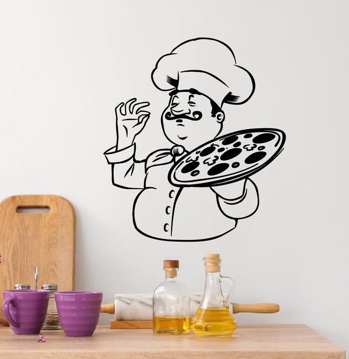 Vinyl Wall Decal Restaurant Pizzeria Bon Appetit Italian Pizza Chef Stickers Mural (g6127)