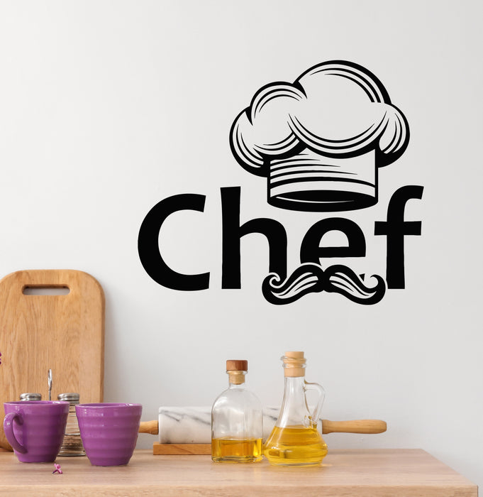Vinyl Wall Decal Master Chef Hat Mustache Cooking Cuisine Stickers Mural (g8288)