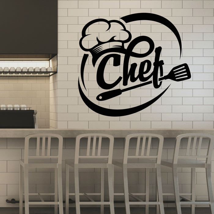 Chef Vinyl Wall Decal Cook Kitchen Restaurant Cooking Chef Hat Lettering Stickers Mural (k045)