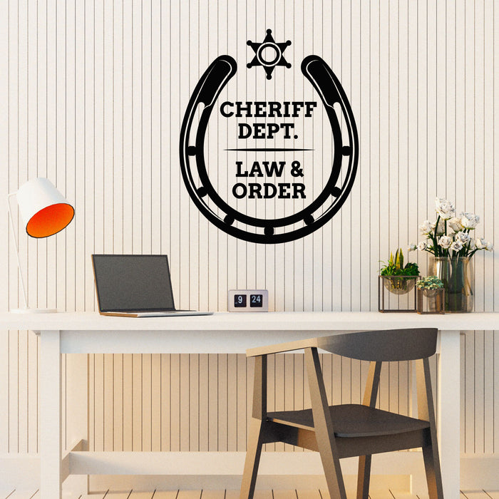 Cheriff Dept Vinyl Wall Decal Law Order Horseshoe Lettering Stickers Mural (k142)