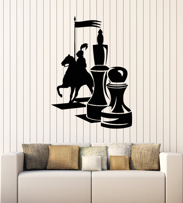 Vinyl Wall Decal Intellectual Game Chessboard Chess Pieces Knight Stickers Mural (g2603)