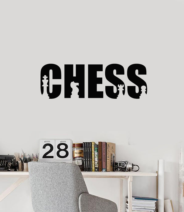 Vinyl Wall Decal Chess Club Room Art Word Board Game Pieces Stickers Mural (ig5965)