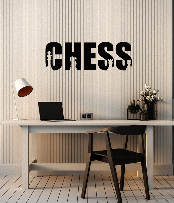 Vinyl Wall Decal Chess Club Room Art Word Board Game Pieces Stickers Mural (ig5965)