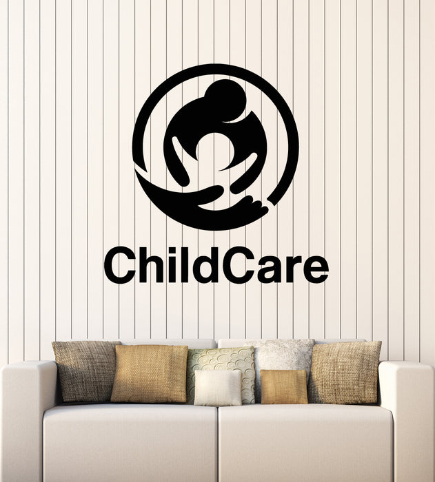 Vinyl Wall Decal Child Care Mother And Child With Hand Logo Nursery Stickers Mural (g6452)