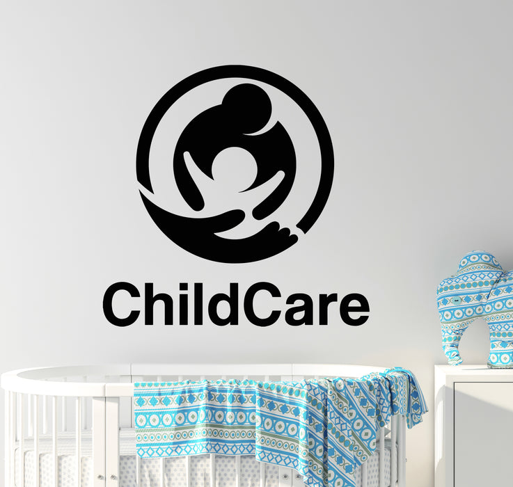 Vinyl Wall Decal Child Care Mother And Child With Hand Logo Nursery Stickers Mural (g6452)