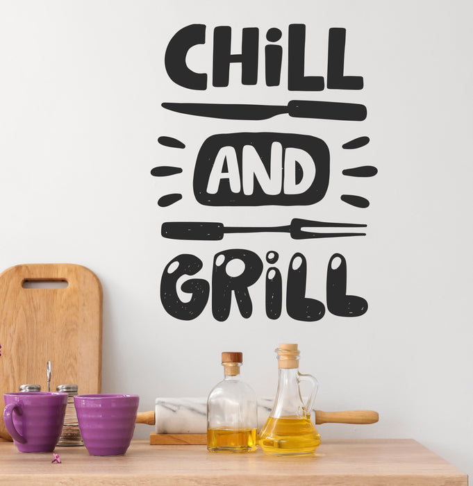 Chill and Grill Vinyl Wall Decal Cooking Meat Steak Bar Restaurant Stickers Mural (k090)