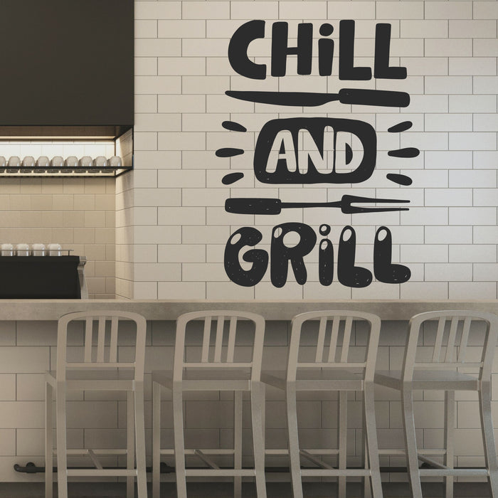 Chill and Grill Vinyl Wall Decal Cooking Meat Steak Bar Restaurant Stickers Mural (k090)