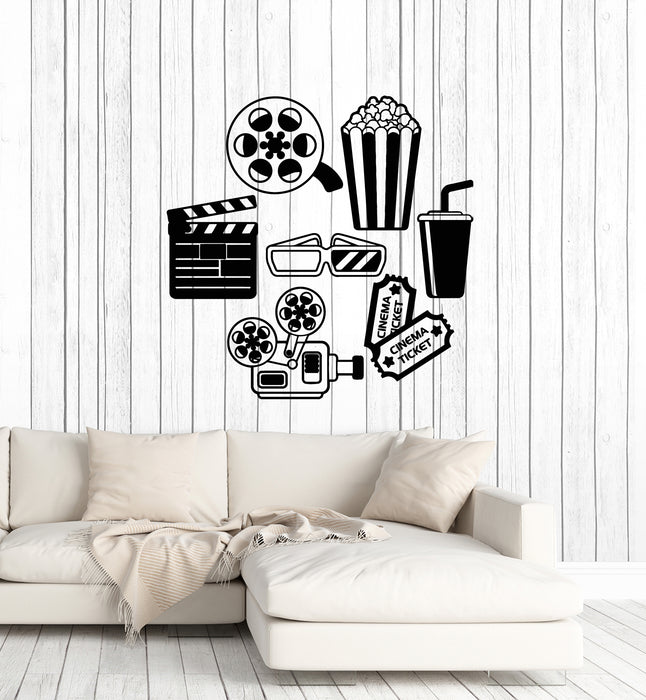 Vinyl Wall Decal Cinema Films Movie Theatre Film Strip Popcorn Stickers Mural (g4852)