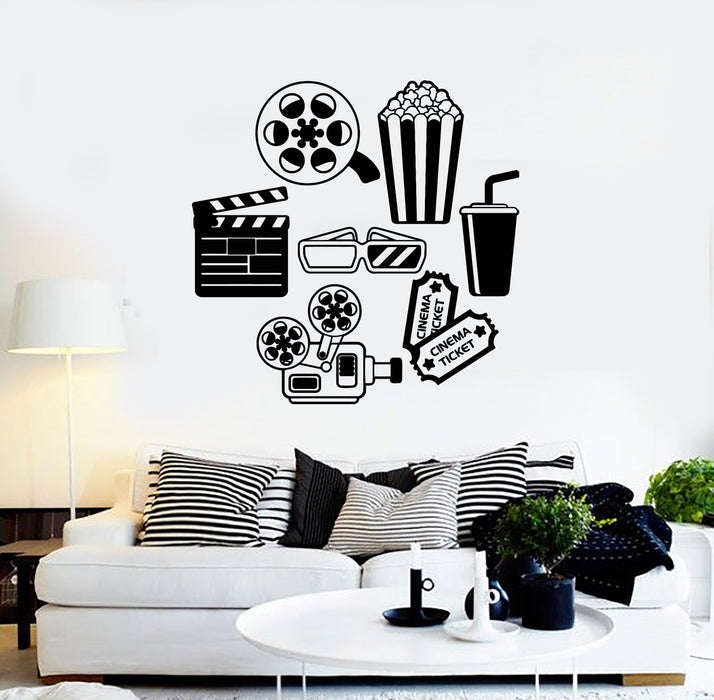 Vinyl Wall Decal Cinema Films Movie Theatre Film Strip Popcorn Stickers Mural (g4852)