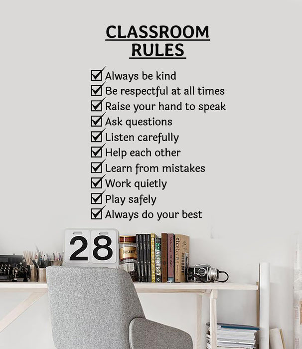 Vinyl Wall Decal Classroom Rules Words Study Room School Stickers Mural (g2693)