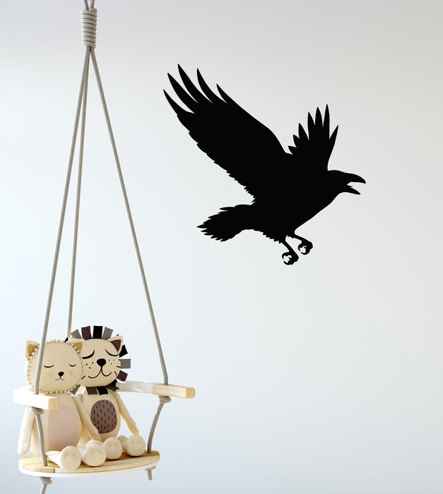 Vinyl Wall Decal Gothic Style Black Raven Flying Big Bird Stickers Mural (g4696)
