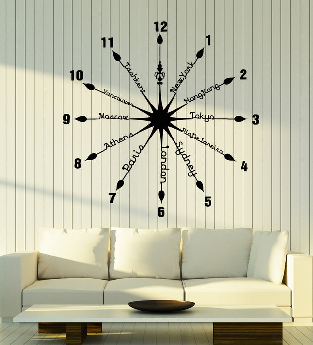 Vinyl Wall Decal Clock Capital City Time Words Home Decor Stickers Mural (g1136)