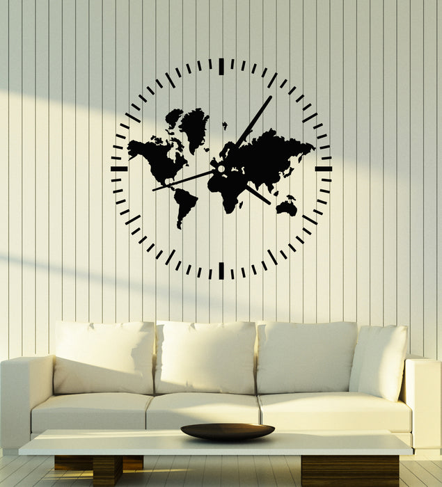 Vinyl Wall Decal Clock Travel Tourism Abstract Map World Home Room Idea Stickers Mural (g1871)