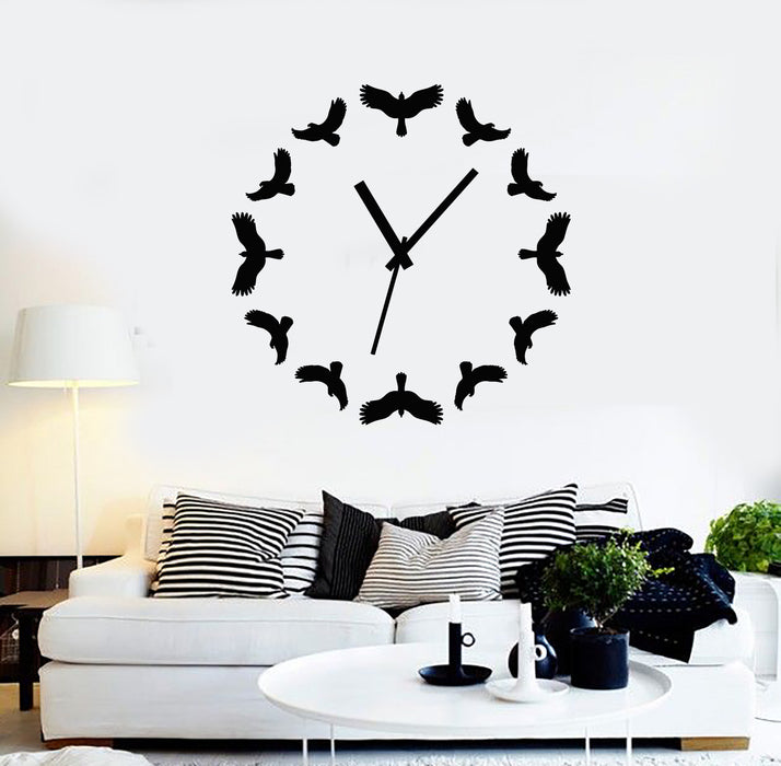 Vinyl Wall Decal Clock Time Flock Of Birds Room Decoration Stickers Mural (g556)