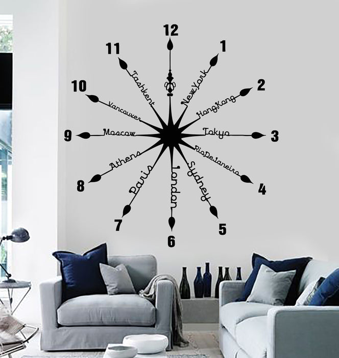 Vinyl Wall Decal Clock Capital City Time Words Home Decor Stickers Mural (g1136)